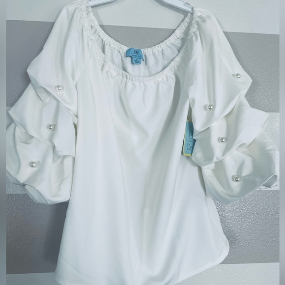 CeCe White Ruffled Blouse - Picture 1 of 7
